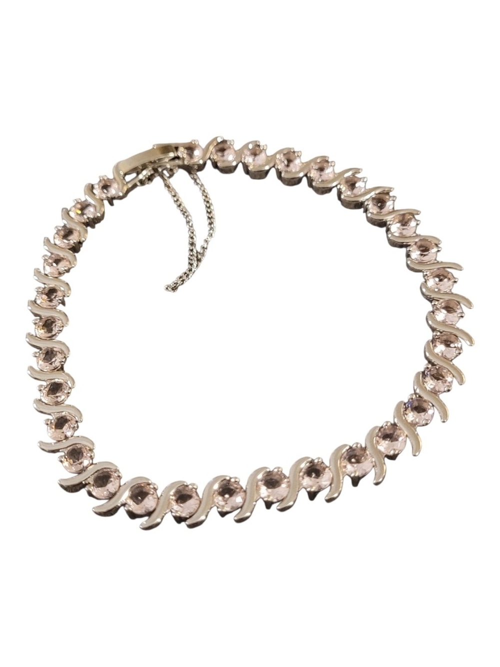 "A Girls Best Friend" Silver-tone & Light Pink Linked Tennis Bracelet